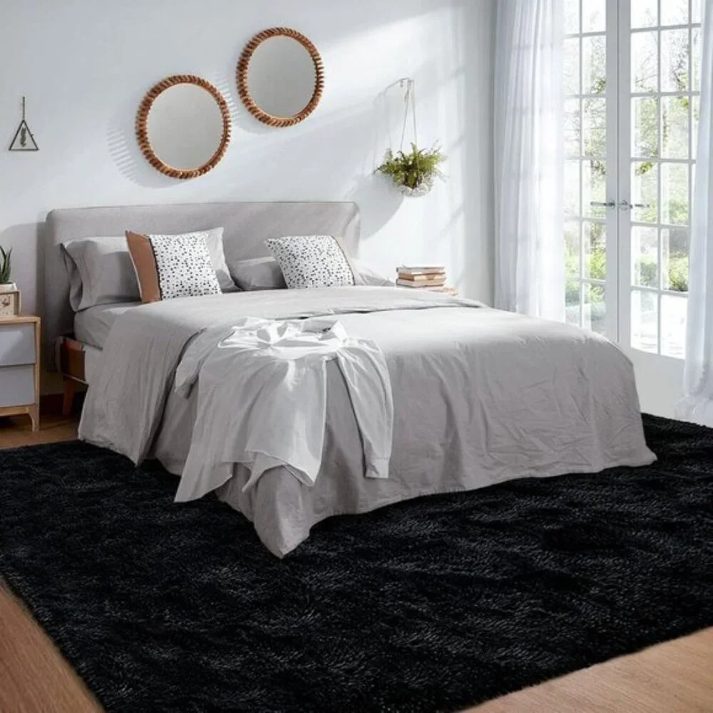 New 4x6 Black Fluffy Rug, Non-Slip Shag Carpet for Home & Room Decor